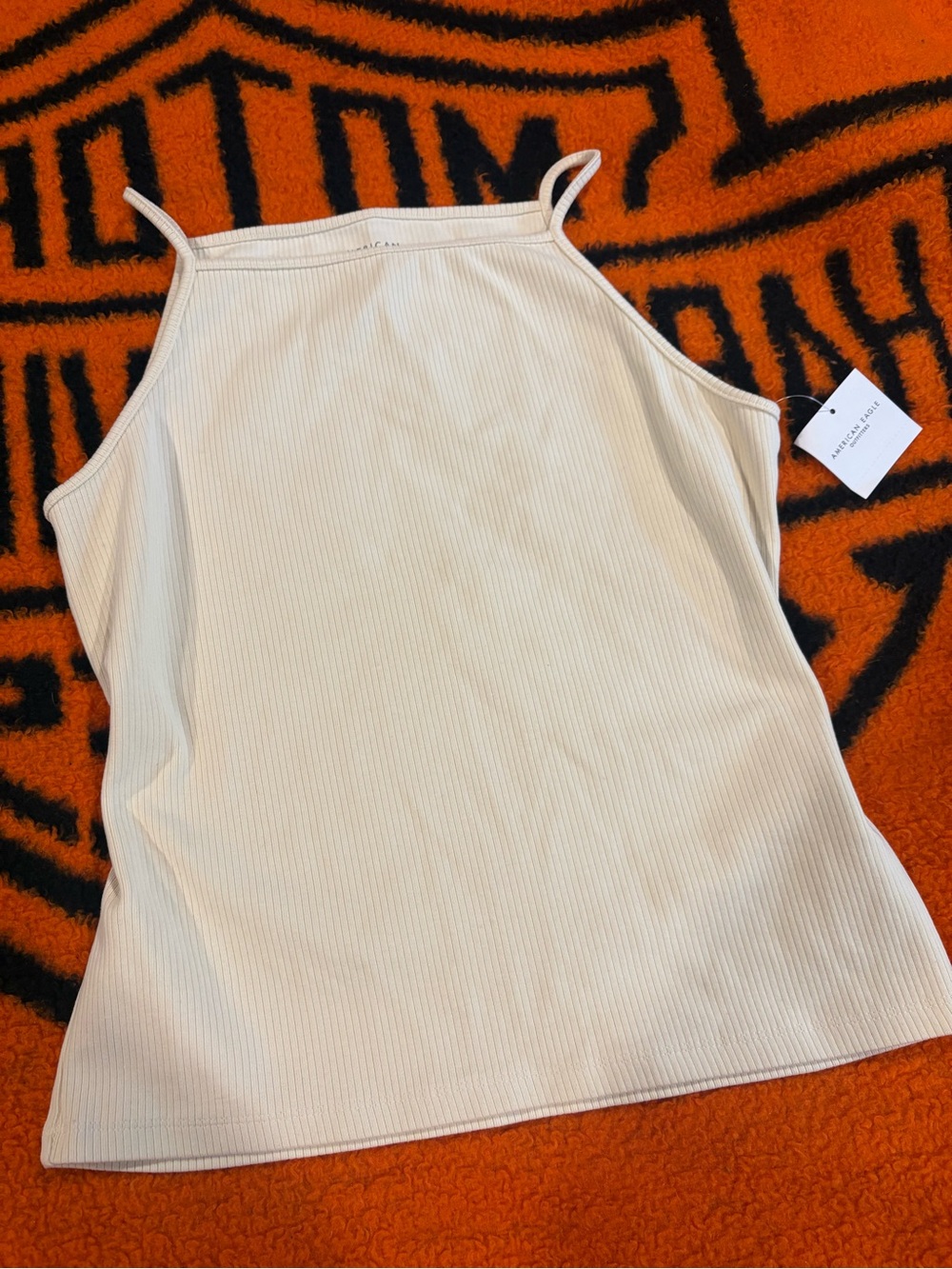 American Eagle Outfitters Cream Ribbed High-Neck Cami